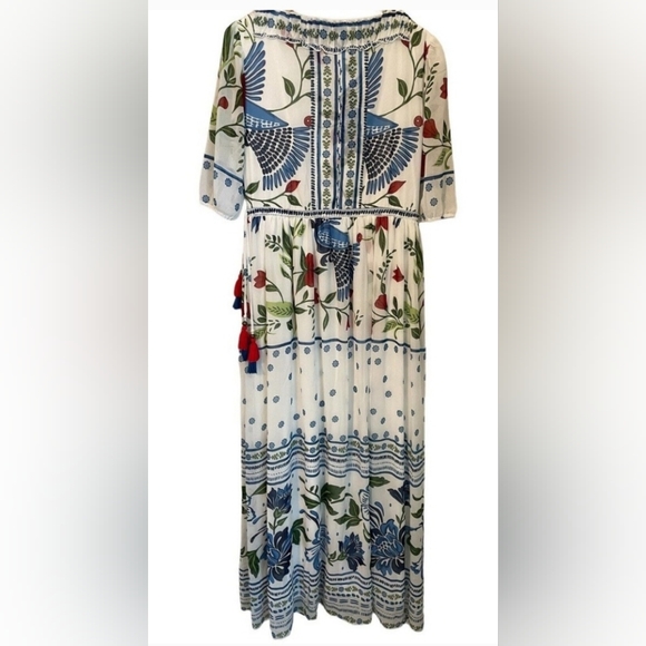 eShakti Wayward Fancies Floral Bird Print Maxi Dress Size L - Picture 6 of 9